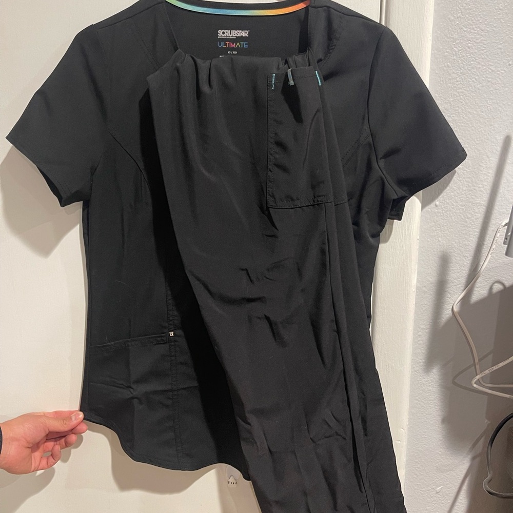 Scrubstar Gray Short Sleeve Mandarin Collar Top